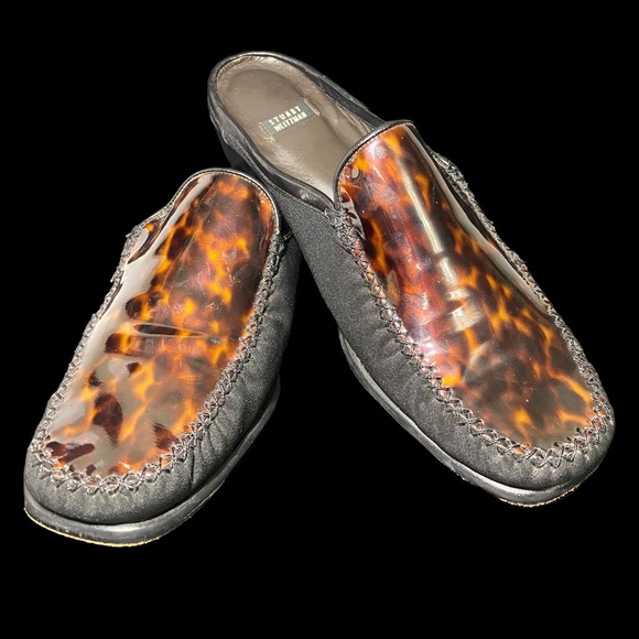 Stuart Weitzman | Patent Leather Leopard Suede Mules block heels 9.5 - Picture 6 of 9